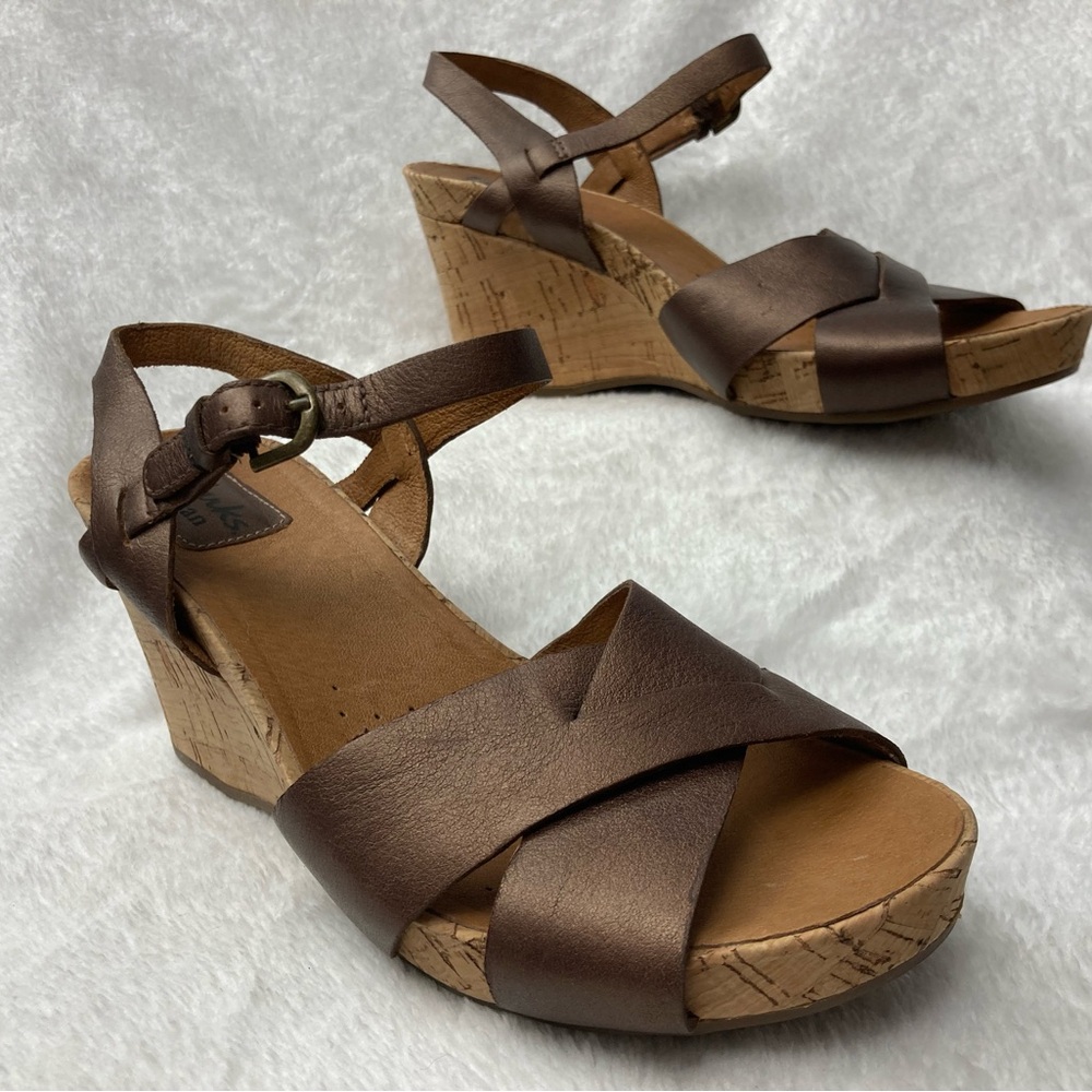 Clarks Dark Brown Wedge Sandals